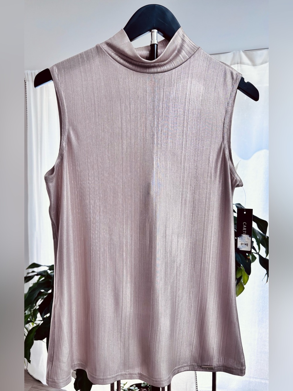 Gorgeous Sleeveless Metallic Mock Neck Top - Champagne Gold